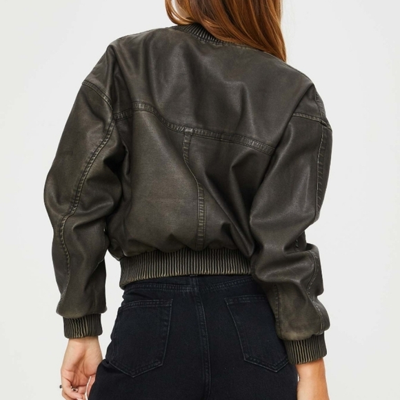 Princess Polly Faux Leather Jacket Washed Green - Picture 3 of 16